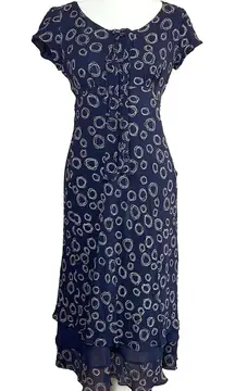 Talbots 100% Silk Midi Dress Blue‎ Short Sleeve Side Zip Sheath Women's Size 2
