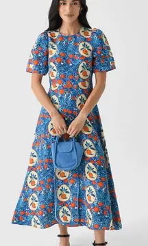 Hunter Bell Orange Grove Casey Dress Blue Citrus Print Size 4 Small