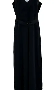 Blush V-Neck Retro Belted Wide Leg Solid Black Sleeveless Jumpsuit Romper Small