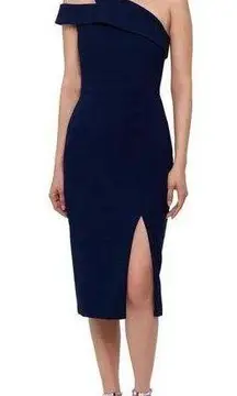 XSCAPE Navy Blue One Shoulder knit midi dress size 12