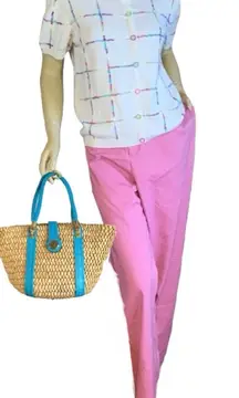 VINTAGE 1990'S ALFRED DUNNER PETITE WHITE WITH PASTELS SHORT SLEEVE SWEATER (SP)