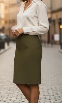 JONES NY Wool Pencil Skirt Olive Green Professional Office Workwear Classy 8