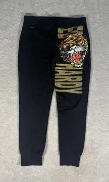 vintage ed hardy sweatpants‎ tapered large black tiger gold shimmer Y2k