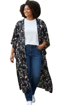 Torrid Floral Maxi Kimono Cardigan Black Size 3/4 Boho Fall Hippie Festival Cute