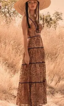 Lulus  Honey Punch Womens Light Brown Prairie Dream Lace Maxi Dress Medium