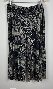 Cabi Palazzo Pants Wide Leg Womens XL Black Tan Cropped Pull On Slinky Safari