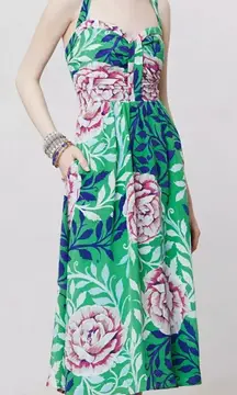 ANTHROPOLOGIE MOULINETTE SOEURS Women's Silk Halter Dress Size 0 Rosamund Floral