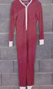Red White Striped Thermal Henley Buttondown Pajamas