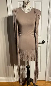 Uniqlo Costello Tagliapietra Vintage Duster Kimono Oversized Blouse Slip Fit Bodice Pencil Shift Sheath pullover Jersey Bodycon club date coquette cottage Vest Taupe y2k wrap Versatile silent fashion designer luxury cardigan dress  Rare   3 in 1