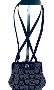 Brighton Kisslock Heart Purse Mini Shoulder Bag Black Silver Checkered Y2K