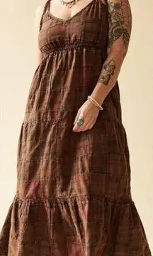 Earthbound Womens Boho Cottagecore Prairie Tie Shoulder Maxi Dress XXL Brown