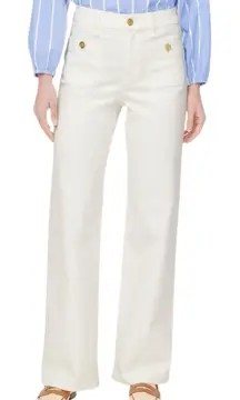 NWD J.Crew Factory Slim Wide Leg White Sailor Jeans Gold Buttons Women Sz 28P