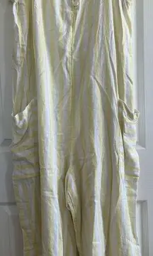 Stoney Clover linen blend yellow white striped jumpsuit wide leg size Large