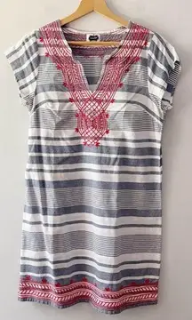 Mud Pie Shift Dress Size Medium 8/10 White Blue Red Embroidered Summer Beach