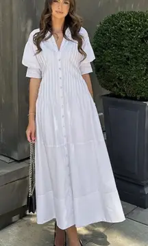CINQ À SEPT Monty Pleated Midi Dress in White Size US 6