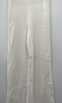 Revolve House Of Harlow Wide Leg Pants High Rise Scalloped Waist XS Cream Ribbed