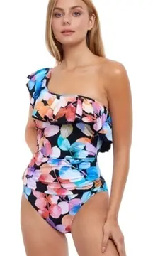 Profile‎ by Gottex Color Rush Black Ruffle One Shoulder One Piece Swimsuit 12