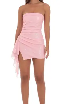 Lucy in the sky Sequin Side Ruched Strapless Dress in Pink size large NWT