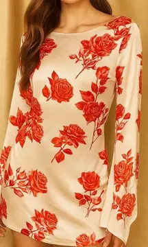 Meshki Davina Satin Long Sleeve Mini Dress in Rose Print