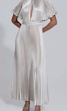 NWT L’IDEE Elite Pleated Maxi Gown Dress in Champagne Gold