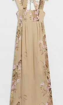 Anthropologie Aurelie Maxi Dress Brown Lightweight Butterfly US‎ 2 Boho Fall