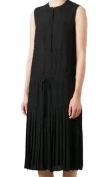 Vince Black Drop Waist Pleated Neutral Minimalist Midi Dress NWOT Size XL