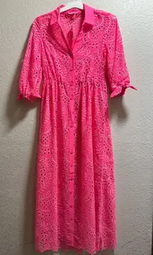 Lilly Pulitzer Amrita Midi Dress Swirly Fern Scallop Eyelet‎ Pink Size 0 NWT