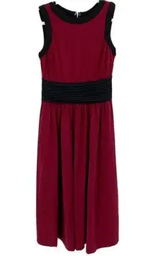 eShakti Pleated Midi Dress Burgundy Size S Sleeveless Fit And Flare Back Zip