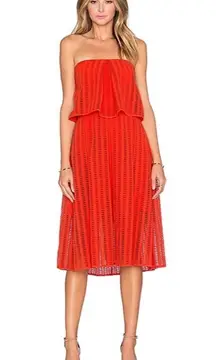 SAYLOR x Revolve Womens Strapless Midi Dress Sz S Orange Eyelet Party Wedding
