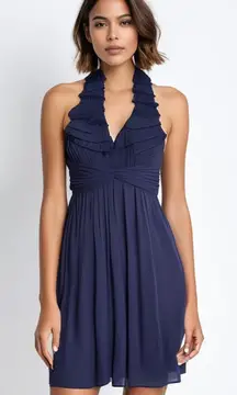 Max and Cleo Women's Halter Ruffle Midi Dress Blue Size‎ 2 Party/Cocktail