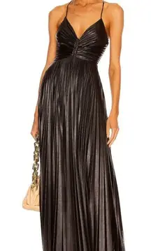 A.L.C. Ariya Dress Size 8 Chocolate Brown Coated Pleated Maxi Cutout Open Back