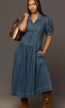 Pilcro Short-Sleeve Denim Midi Shirt Dress