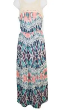 Lila Rose Lily Rose Tribal Ikat Crochet Lace Maxi Dress Teal S