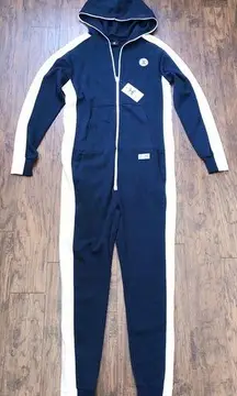 Onepiece • Racer Jumpsuit onesie navy white knit zip front loungewear unisex