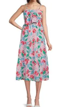 J. Marie Claire Floral Dress Print Bow Square Neck Sleeveless Midi Tiered size M