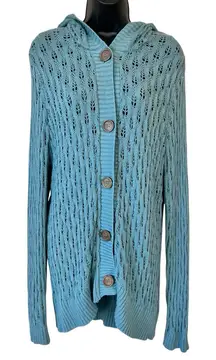 Evy's Tree The Bernadette open knit hooded cardigan in light blue