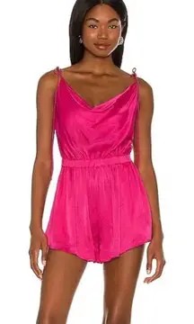 NBD Maelle Romper Hot Pink Self-tie Straps Satin Feel Fabric cowl neckline XS