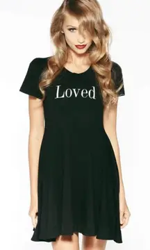 WILDFOX LOVED Womens Black Short Sleeve Baby Tee Swing Dress Mini Size XS