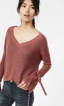 EXPRESS  Tie Sleeve Split Back Oversized Casual Relaxed Cute Sweater XXS Women’s