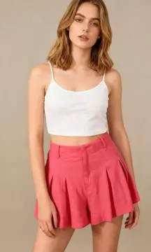 NWOT Farm Rio Pleated Linen Blend Pink Shorts Size M Elastic Stretch Pockets