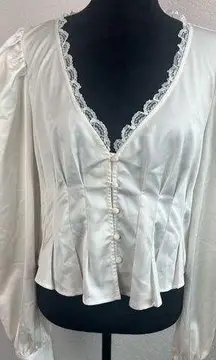 For Love & Lemons   Elisa Blouse in Creme size XL