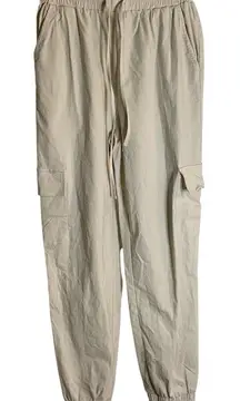 Happily Grey Women's Cream Nylon Cargo Jogger Pants Size Small