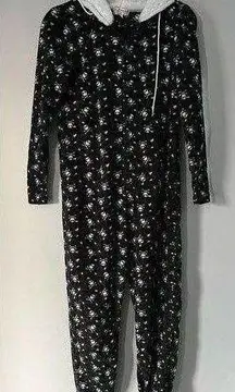 Happy Halloween Poof Skull Crossbones candy corn Zippered Hooded PJ One piece