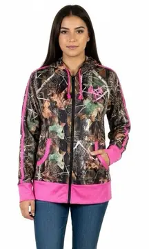 Prairie Buck Long Leaf Camo Jacket Size L Brown Pink Full Zip Hunting Cabincore