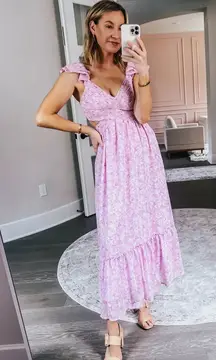 By the river maxi pink dress pleated 