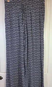 Willow Drive Boho Wide Leg Flowy‎ Pants Medium Elastic Waist Stretch Blue Church