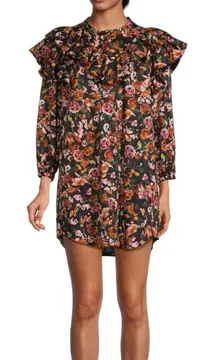 Something Navy Floral Mini Dress Black Orange‎ women’s small boho party event