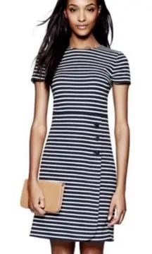 Tory Burch Kamilla Dress Size Medium Navy White Stripe Cotton Buttons A Line