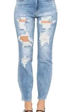 Judy Blue High Rise Destroyed Denim Boyfriend Fit Jeans Distressed Women Size 28