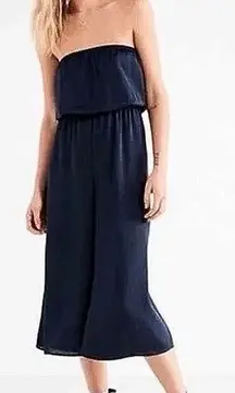 Urban Outfitters Women's Blue Strapless Culotte Flared Wide Leg Jumpsuit Size M